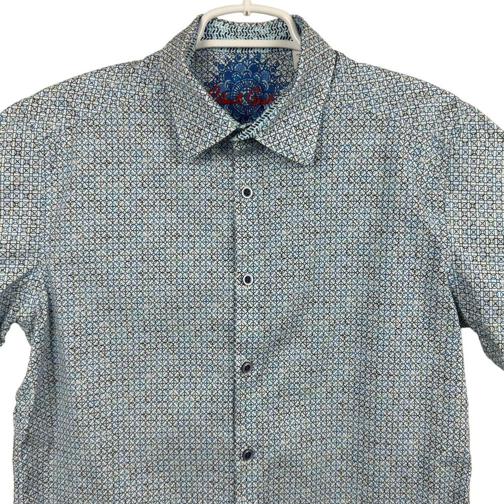 Men's Robert Graham Blue Geometric Print Classic Fit Button Up Casual Shirt M - Picture 2 of 8